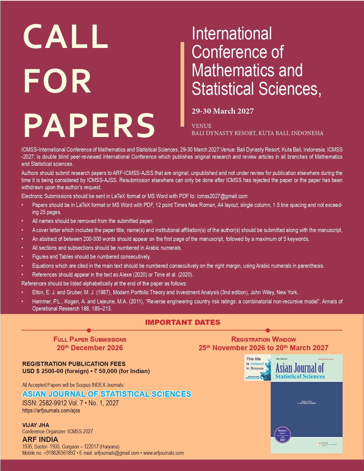 ICMSS-International Conference of Mathematics and Statistical Sciences